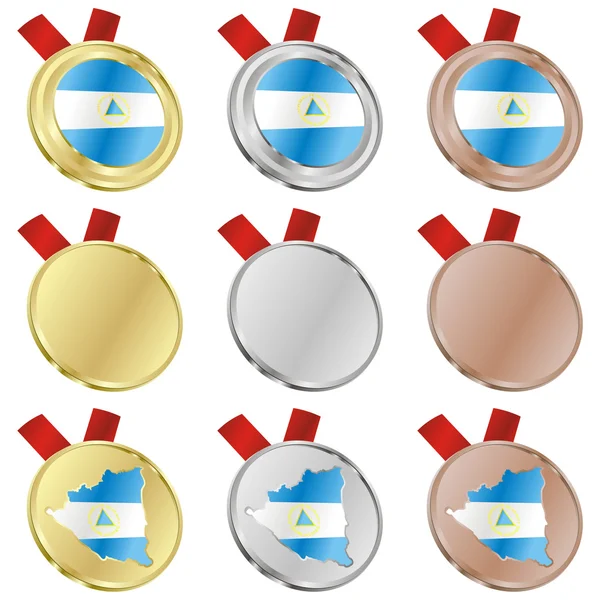 Nicaragua vector flag in medal shapes — Stock Vector