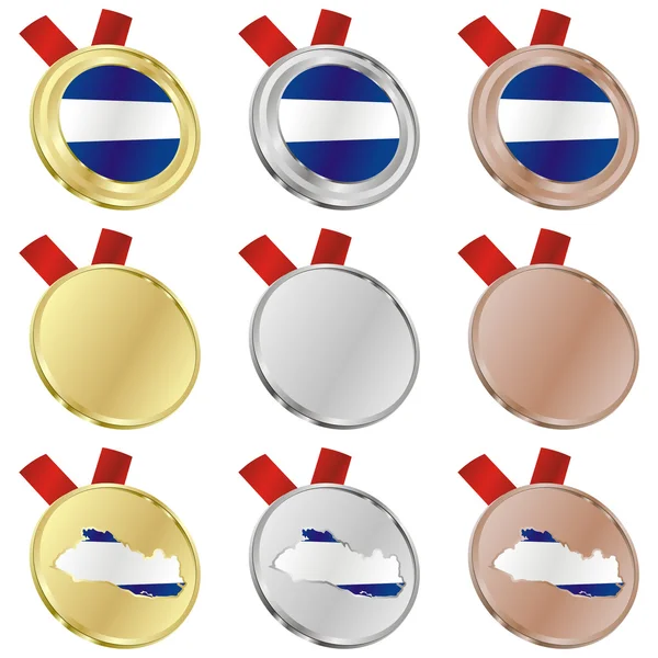 El salvador vector flag in medal shapes — Stock Vector