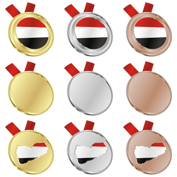 Yemen vector flag in medal shapes — Stock Vector