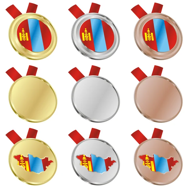 Mongolia vector flag in medal shapes — Stock Vector