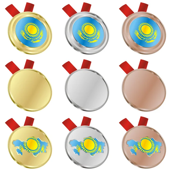 Kazakhstan vector flag in medal shapes — Stock Vector