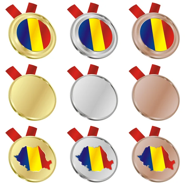 Romania vector flag in medal shapes — Stock Vector