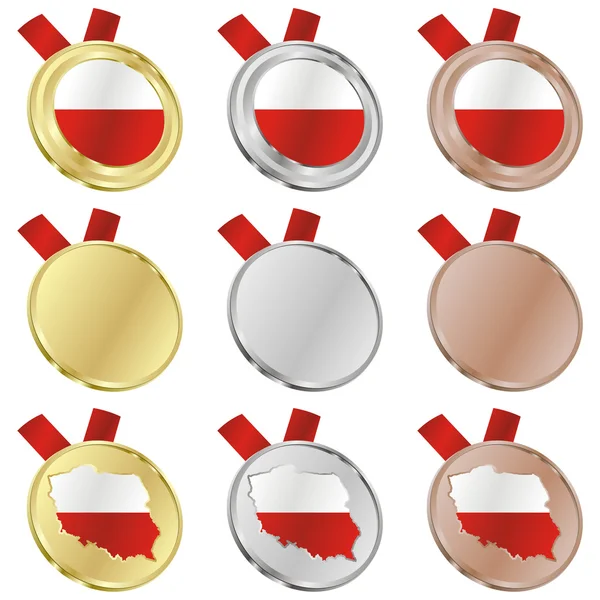 Poland vector flag in medal shapes — Stock Vector