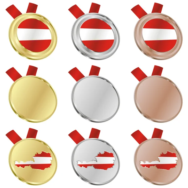 Austria vector flag in medal shapes — Stock Vector
