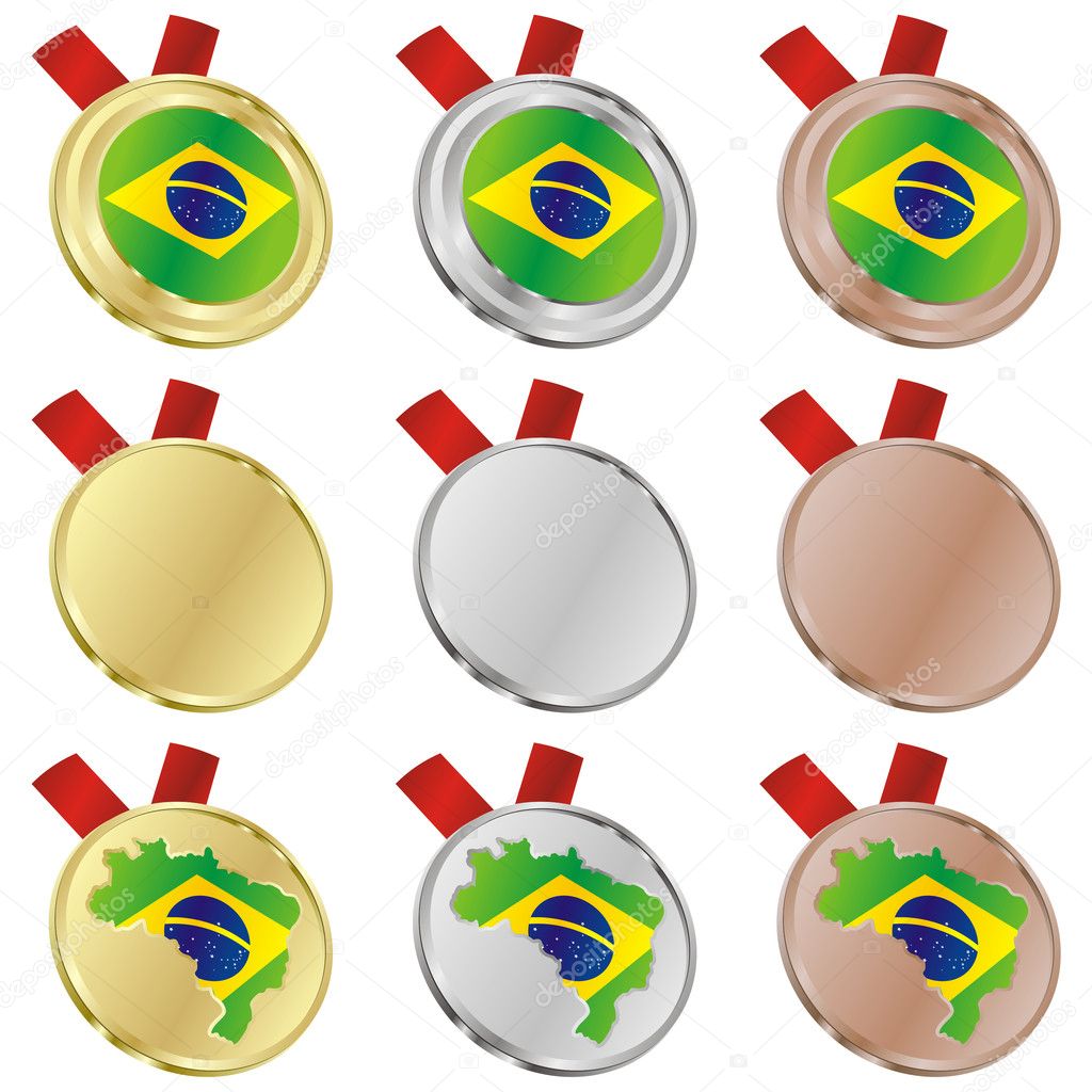 Brazil vector flag in medal shapes