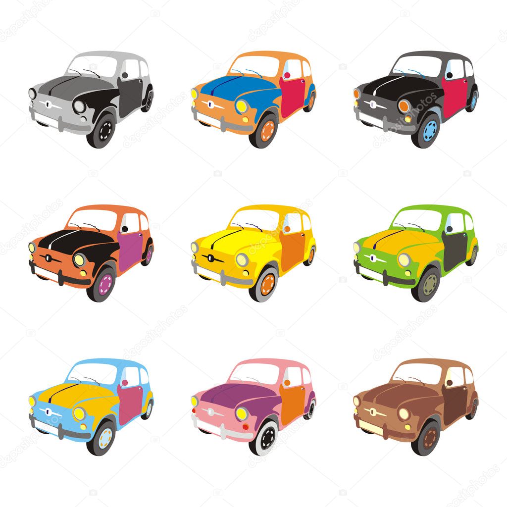 Solated funny colored cars