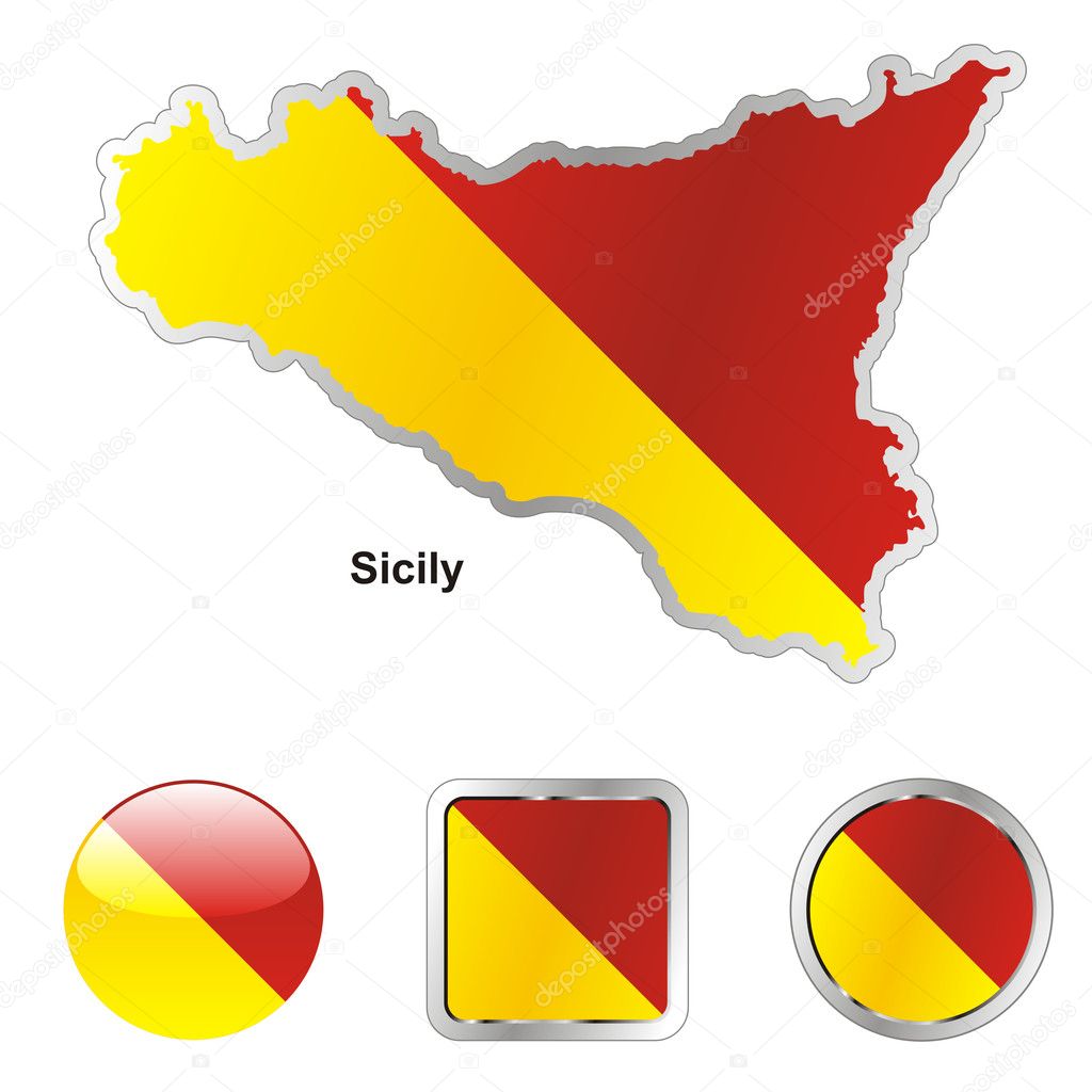 Sicily in map and web buttons shapes