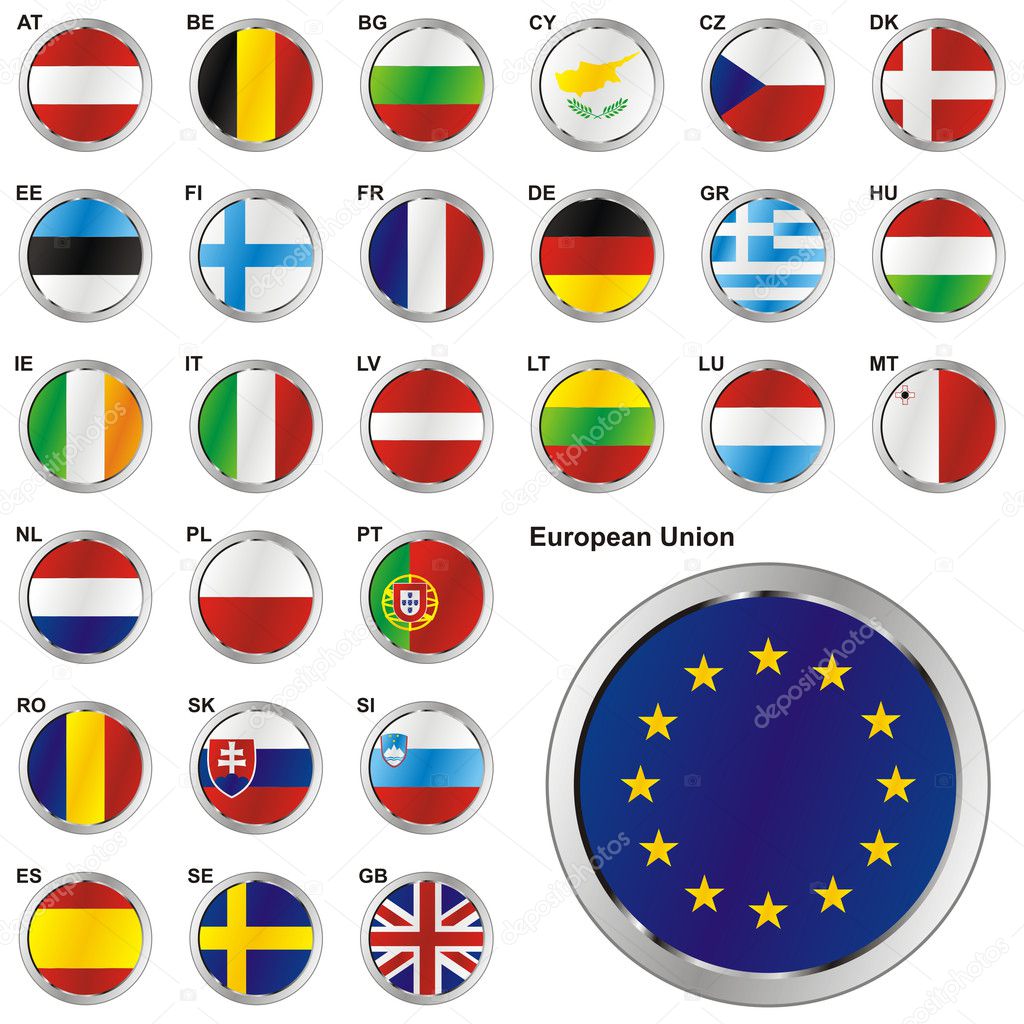 Flags of EU in web button shape