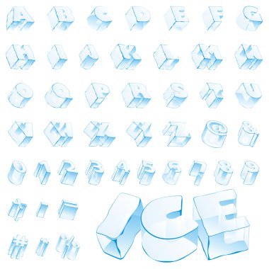 Vector 3d ice alphabet - capitals and nu clipart