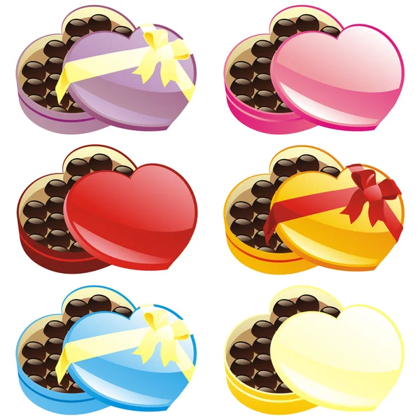 Gift chocolate boxes in heart shape — Stock Vector