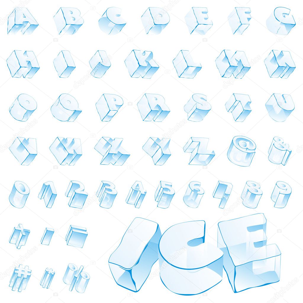 Vector 3d ice alphabet - capitals and nu