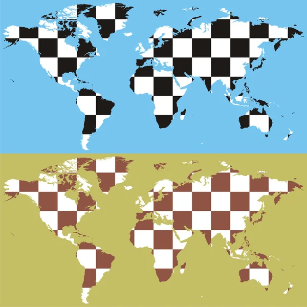 Vektorová mapa světa s šachy vzorem — Stockový vektor