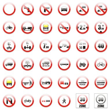 Isolated european road signs clipart