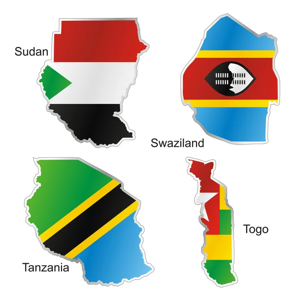 Bandiera internazionale isolata in forma di mappa — Vettoriale Stock