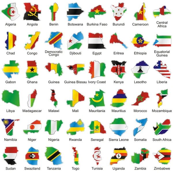 Harita durumda yalıtılmış Afrika bayrakları — Stok Vektör