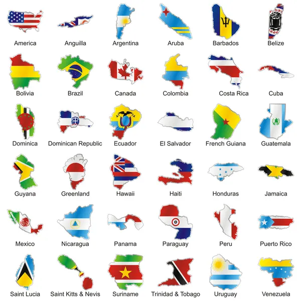 Bandeiras americanas isoladas em forma de mapa — Vetor de Stock