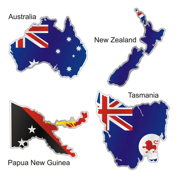 Vereinzelte ozeanische Flaggen in Kartenform — Stockvektor