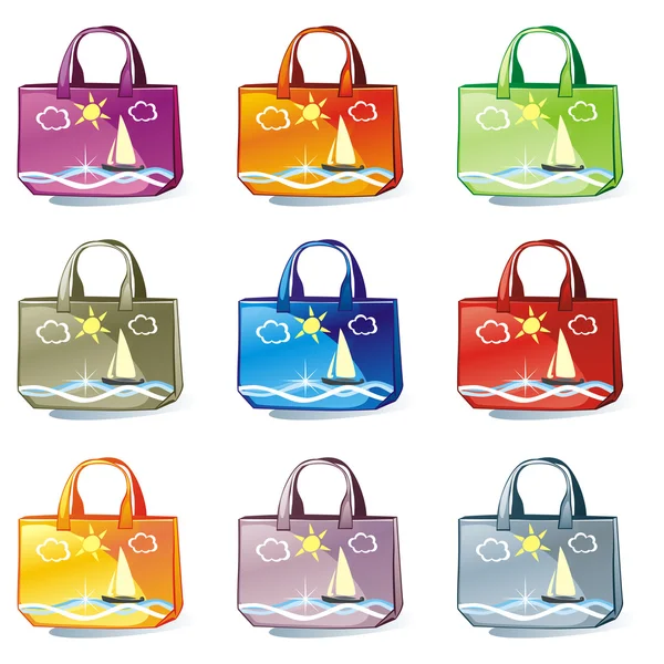 Isolated colored bags set — Stock Vector