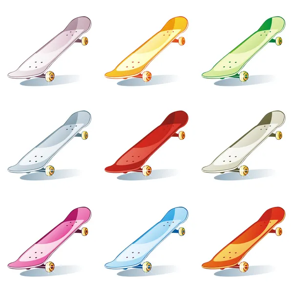 Conjunto de skate colorido isolado — Vetor de Stock