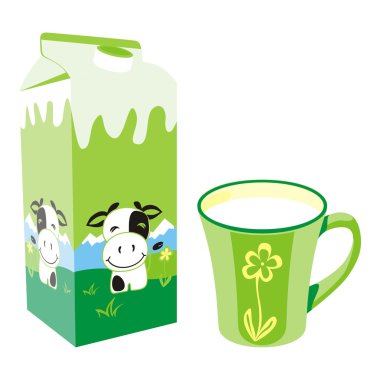 Isolated milk carton box and mug clipart