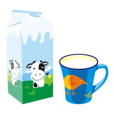 Isolated milk carton box and mug clipart