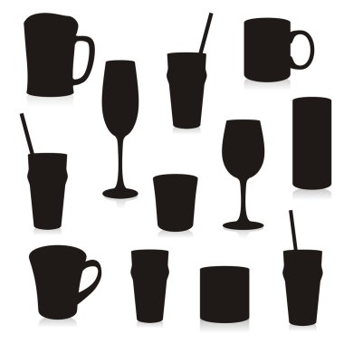 Glasses and mugs silhouettes clipart