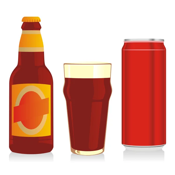 Bouteille de bière, verre et boîte — Image vectorielle