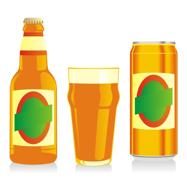 Bierflasche, Glas und Dose — Stockvektor