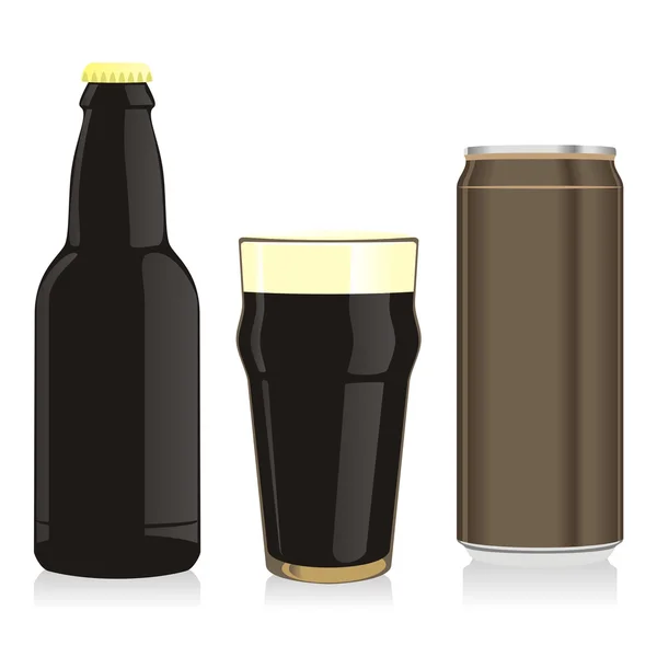 Bira şişe, bardak ve can — Stok Vektör