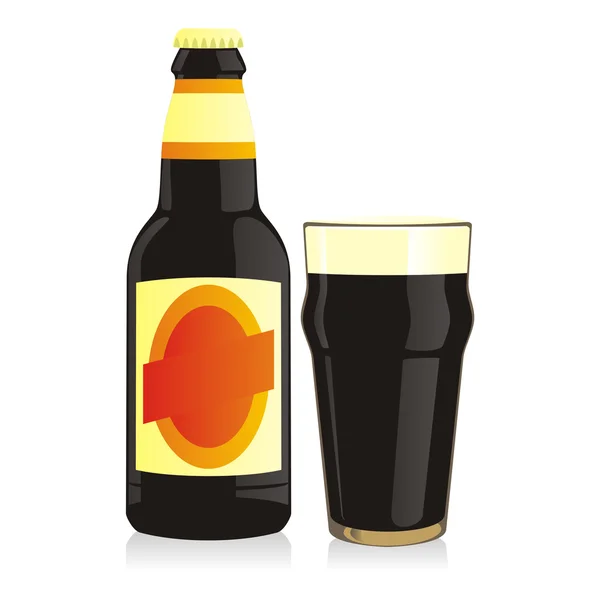 Bouteille isolée et bière en verre — Image vectorielle