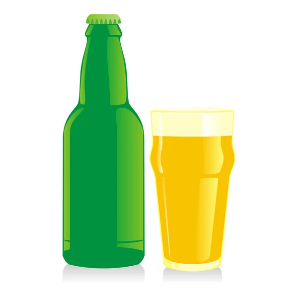 Yalıtılmış bir şişe ve bardak bira — Stok Vektör