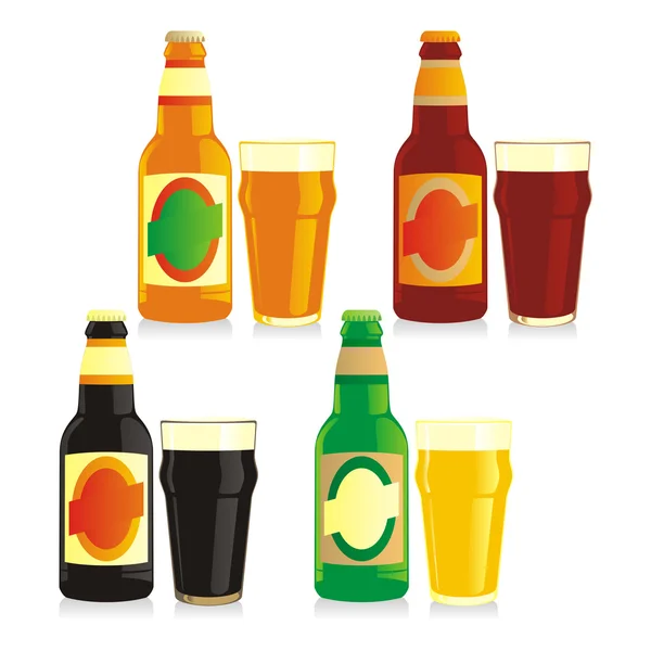 Isolated beer bottles and glasses — Stock Vector