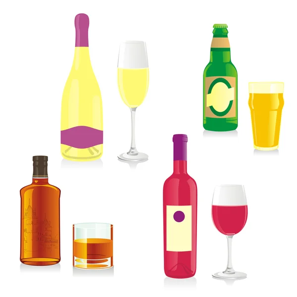 Izole alkol şişeleri ve gözlük — Stok Vektör