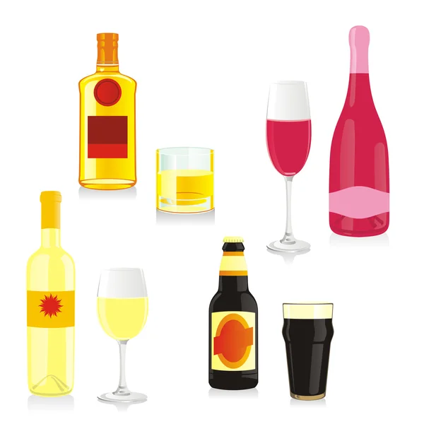Elszigetelt alkohol palackok és poharak — Stock Vector