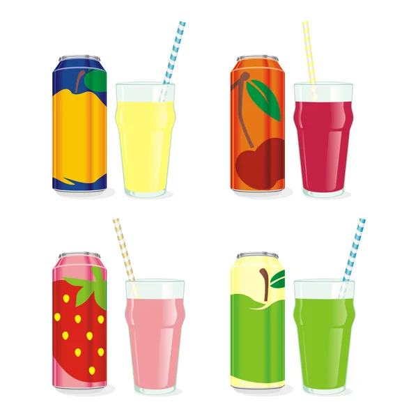 Boîtes de jus et verres isolés — Image vectorielle