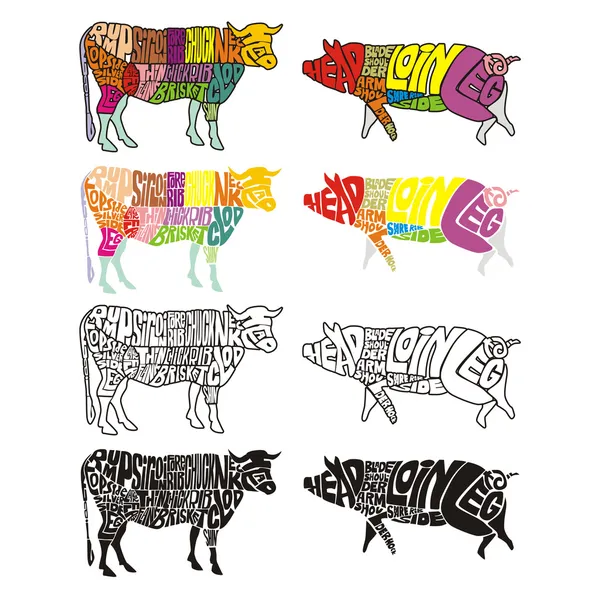 Vaca y cerdo aislados — Archivo Imágenes Vectoriales