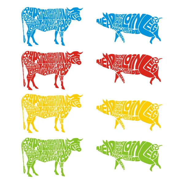 Vache et porc isolés — Image vectorielle
