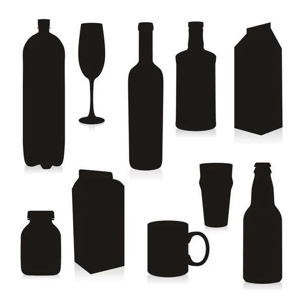 Botellas y vasos siluetas — Archivo Imágenes Vectoriales