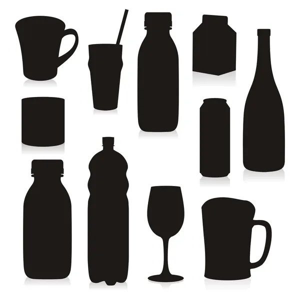 Botellas y vasos siluetas — Vector de stock
