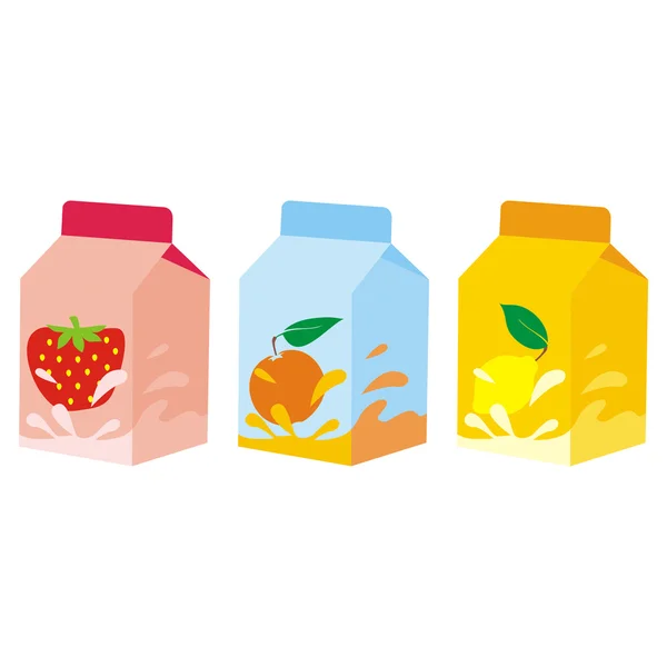Απομονωμένες φρούτα γιαούρτι χαρτοκιβώτια — Διανυσματικό Αρχείο