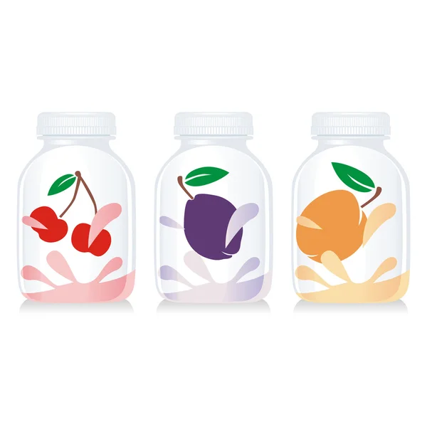 Frascos de vidrio de yogur de fruta aislado — Vector de stock