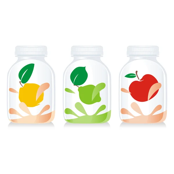 Bottiglie di vetro di yogurt alla frutta isolate — Vettoriale Stock