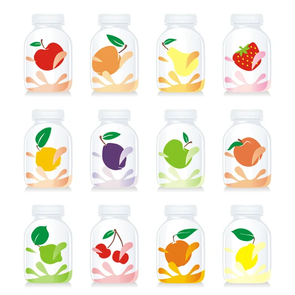 Geïsoleerde fruit yoghurt glazen flessen — Stockvector