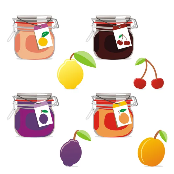 Isolierte Marmeladengläser und Früchte — Stockvektor
