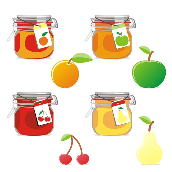 Izolované Marmelády sklenice a ovoce — Stockový vektor