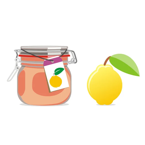 Geïsoleerde jam pot en fruit — Stockvector