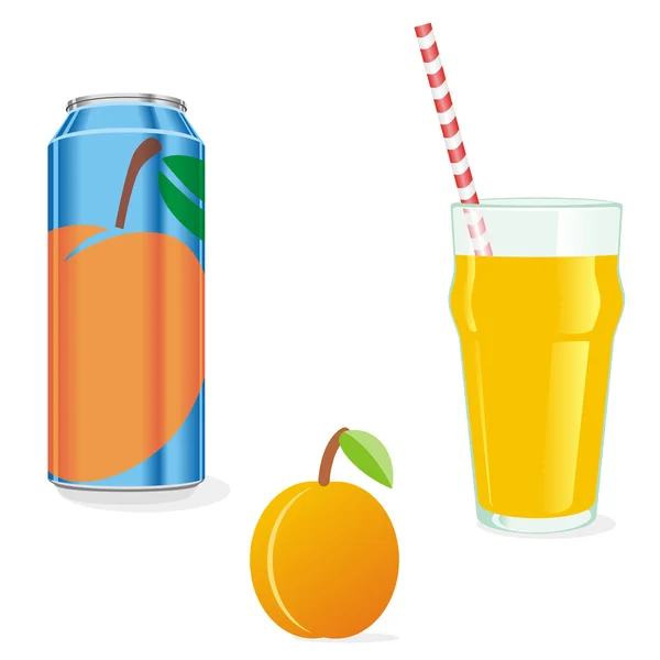 孤立桃果汁和水果 — 图库矢量图片