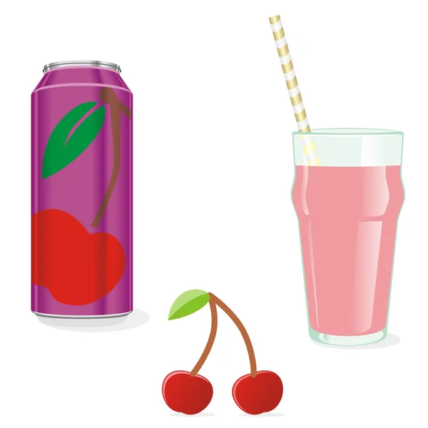 孤立的樱桃果汁和水果 — 图库矢量图片