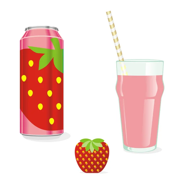 Isolated strawberry juice and fruit — Stock Vector
