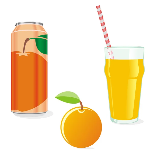 Zumo de naranja y fruta aislados — Vector de stock